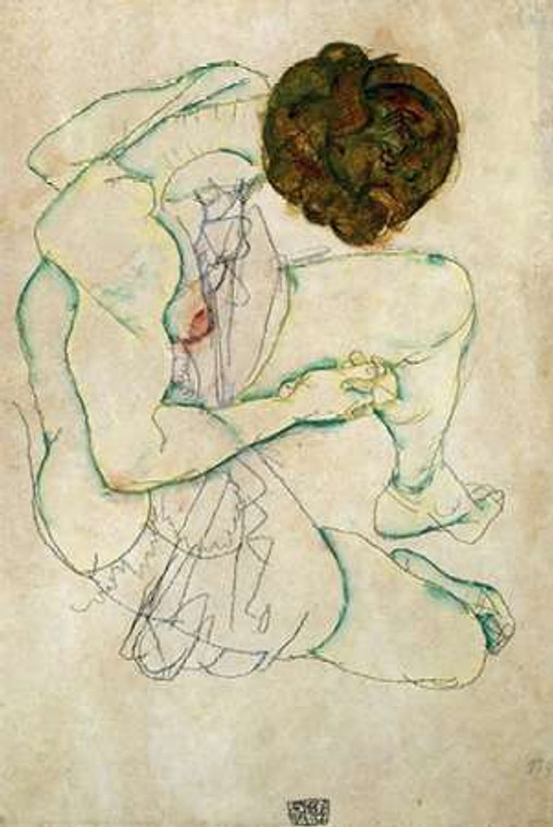 Schiele Egon Nudo seduto donna museo cm80X52 Immagine su CARTA TELA PANNELLO CORNICE Verticale