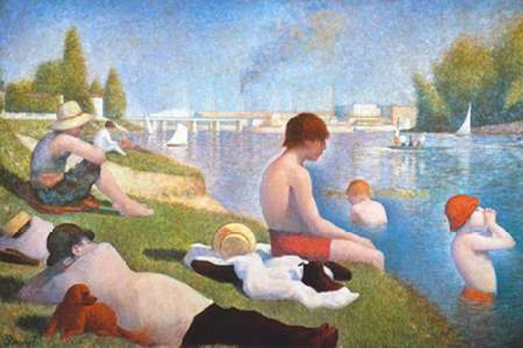 Seurat Georges Di balneazione in Asnieres museo cm54X82 Immagine su CARTA TELA PANNELLO CORNICE Orizzontale