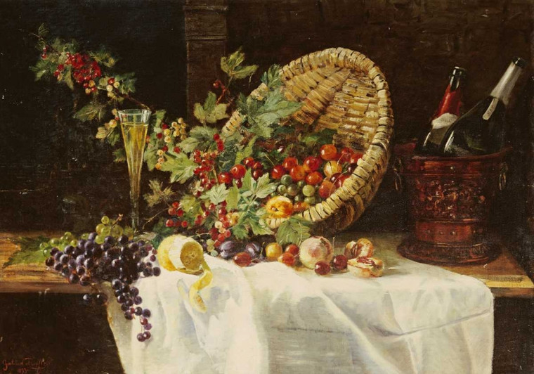 Trefftz Gertrud Ciliegie e uva spina in un cesto Cibo cm59X84 Immagine su CARTA TELA PANNELLO CORNICE Orizzontale
