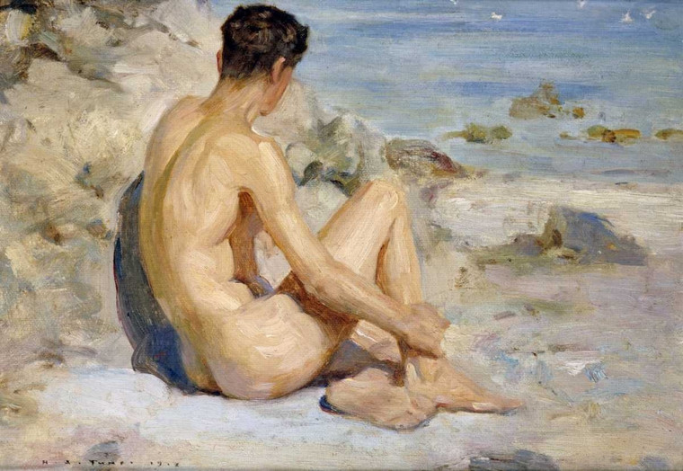 Tuke Henry Scott Ragazzo su una spiaggia Costiero cm57X84 Immagine su CARTA TELA PANNELLO CORNICE Orizzontale