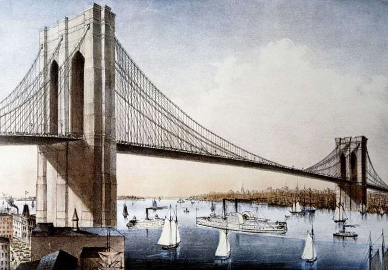 Unknown Ponte di Brooklyn, New York City Costiero cm68X98 Immagine su CARTA TELA PANNELLO CORNICE Orizzontale