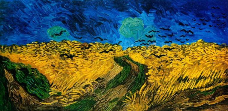 Van Gogh Vincent Crows corso Campo di grano Animali cm48X100 Immagine su CARTA TELA PANNELLO CORNICE Orizzontale