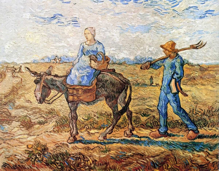 Van Gogh Vincent Mattina contadino coppia To Work Animali cm57X73 Immagine su CARTA TELA PANNELLO CORNICE Orizzontale