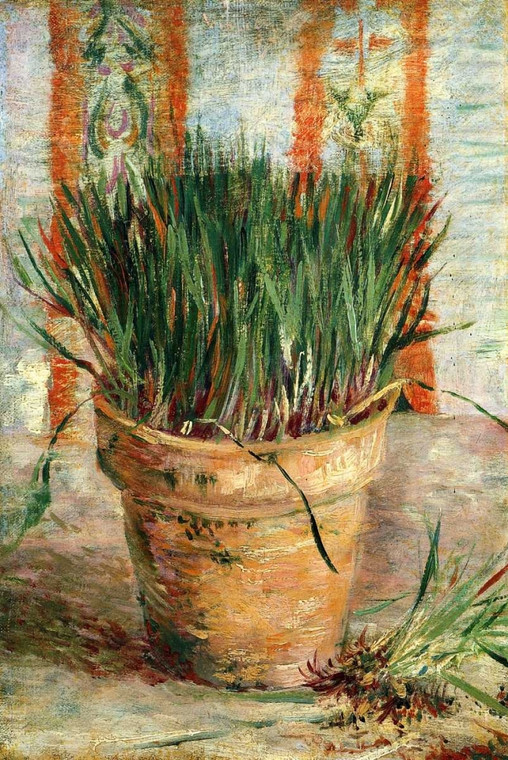 Van Gogh Vincent Vaso di fiori con erba cipollina Floreale cm73X48 Immagine su CARTA TELA PANNELLO CORNICE Verticale