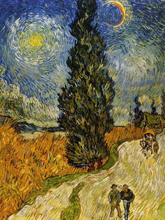Van Gogh Vincent Strada cipresso e stella Floreale cm109X82 Immagine su CARTA TELA PANNELLO CORNICE Verticale