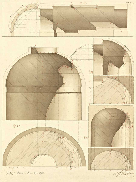 Vannini Giuseppe Piastra 51 per elementi di architettura civile, ca. 1818 1850 Architettura cm91X68 Immagine su CARTA TELA PANNELLO CORNICE Verticale