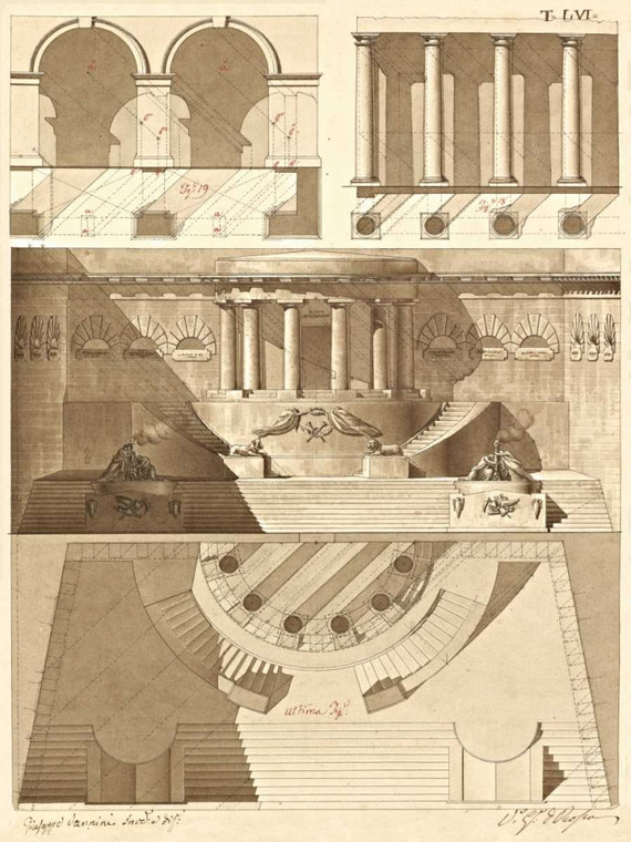 Vannini Giuseppe Piastra 56 per Elementi di Architettura Civile, ca. 1818 1850 Architettura cm91X68 Immagine su CARTA TELA PANNELLO CORNICE Verticale