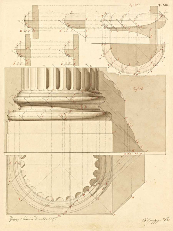 Vannini Giuseppe Piastra 53 per elementi di architettura civile, ca. 1818 1850 Architettura cm91X68 Immagine su CARTA TELA PANNELLO CORNICE Verticale