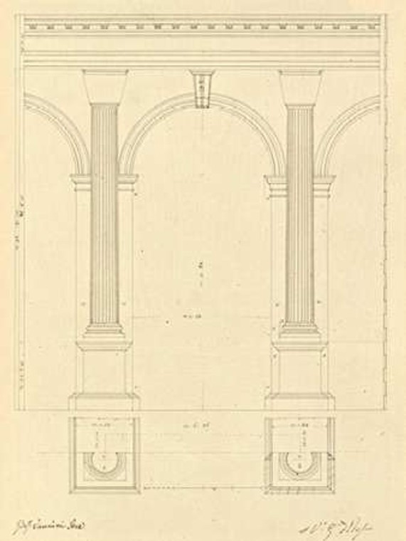 Vannini Giuseppe Tavola 28 per elementi di architettura civile, ca. 1818 1850 museo cm91X68 Immagine su CARTA TELA PANNELLO CORNICE Verticale