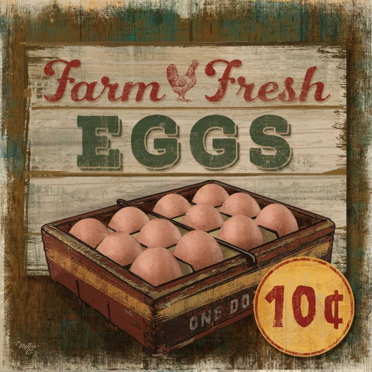 Mollie B. Farm Fresh Eggs Cucina cm54X54 Immagine su CARTA TELA PANNELLO CORNICE Quadrata