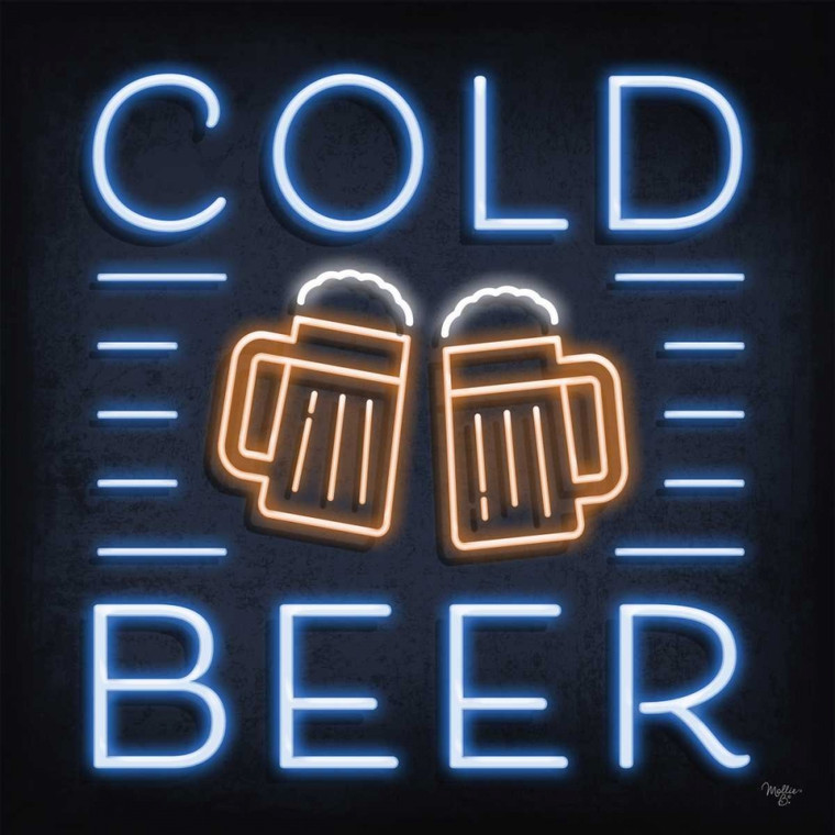 Mollie B. Neon Cold Beer segni cm54X54 Immagine su CARTA TELA PANNELLO CORNICE Quadrata