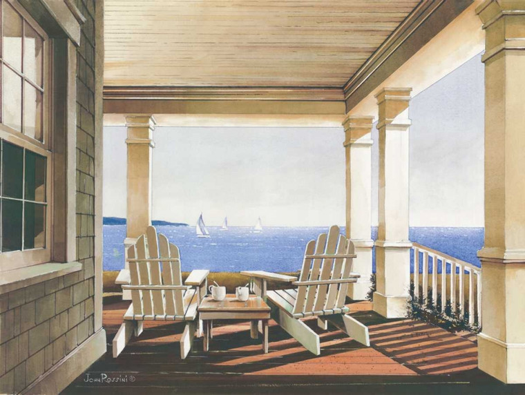 Rossini John veranda View Costiero cm54X73 Immagine su CARTA TELA PANNELLO CORNICE Orizzontale