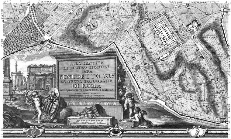 Nolli Giovanni Battista  Roma sezionale Mappa europeo cm75X125 Immagine su CARTA TELA PANNELLO CORNICE Orizzontale