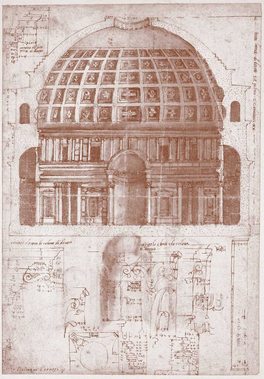 Peruzzi Baldassare Sezione del Pantheon europeo cm48X32 Immagine su CARTA TELA PANNELLO CORNICE Verticale
