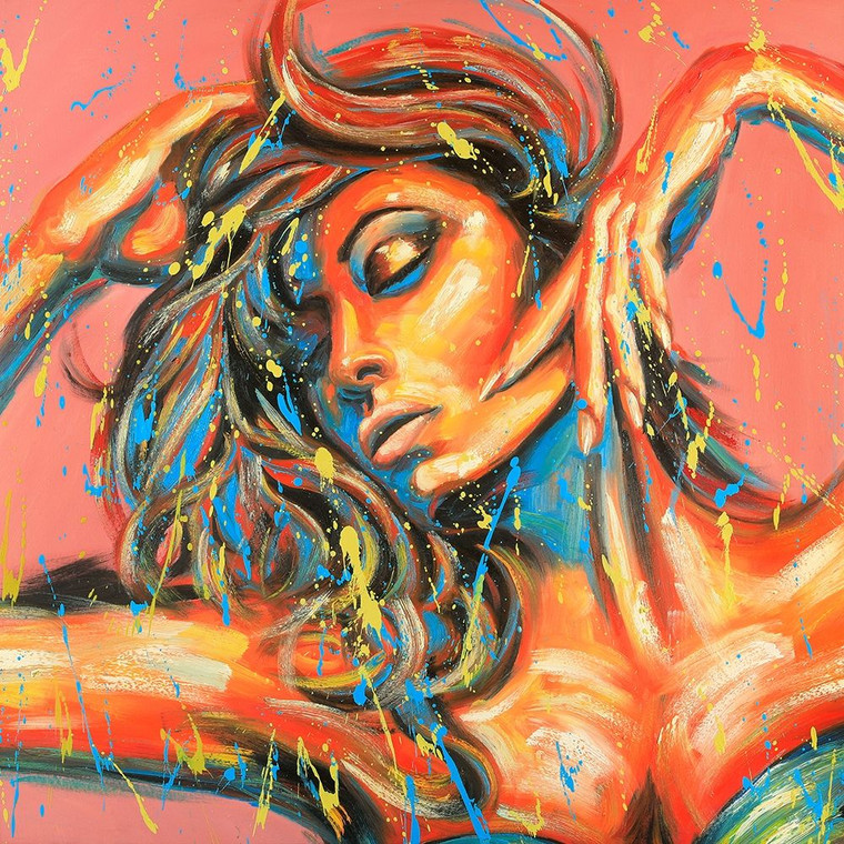Atelier B Sensuale abbronzato Lady con Paint Splash Astratto cm87X87 Immagine su CARTA TELA PANNELLO CORNICE Quadrata