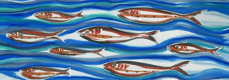anonymous Rilassanti pesci che nuotano su seta Animali cm80X230 Immagine su CARTA TELA PANNELLO CORNICE Orizzontale