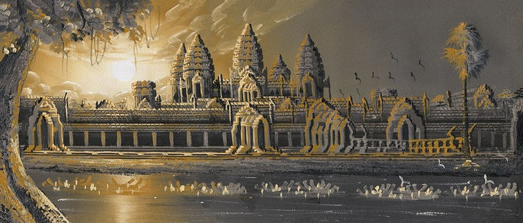 anonymous Grey Ocra Tempio Birmania Architettura cm80X187 Immagine su CARTA TELA PANNELLO CORNICE Orizzontale