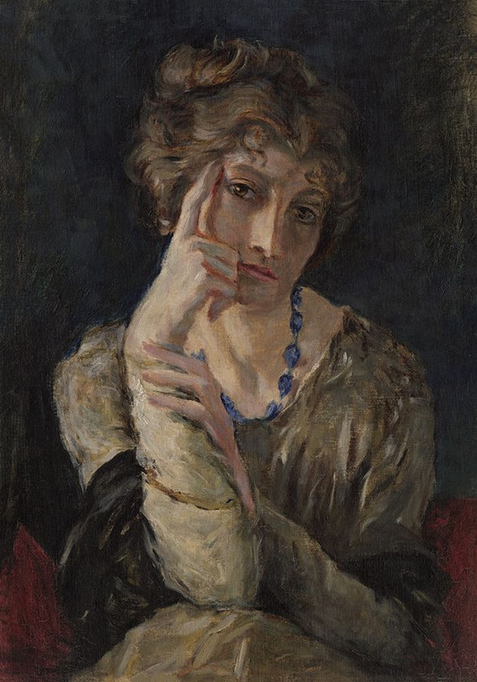 anonymous Ritratto di donna con collana blu Tradizionale cm91X64 Immagine su CARTA TELA PANNELLO CORNICE Verticale