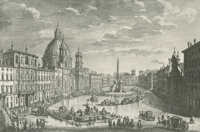 Archivio Piazza Navona Roma Italia europea europeo cm68X105 Immagine su CARTA TELA PANNELLO CORNICE Orizzontale