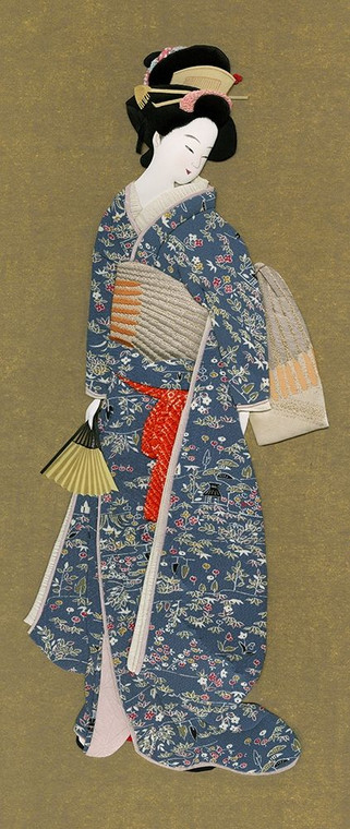 Archivio Elegante ventaglio pieghevole giapponese Lady Figurativo cm169X70 Immagine su CARTA TELA PANNELLO CORNICE Verticale