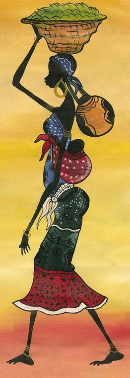 Archivio Signora africana che porta frutta etnica Figurativo cm182X61 Immagine su CARTA TELA PANNELLO CORNICE Verticale