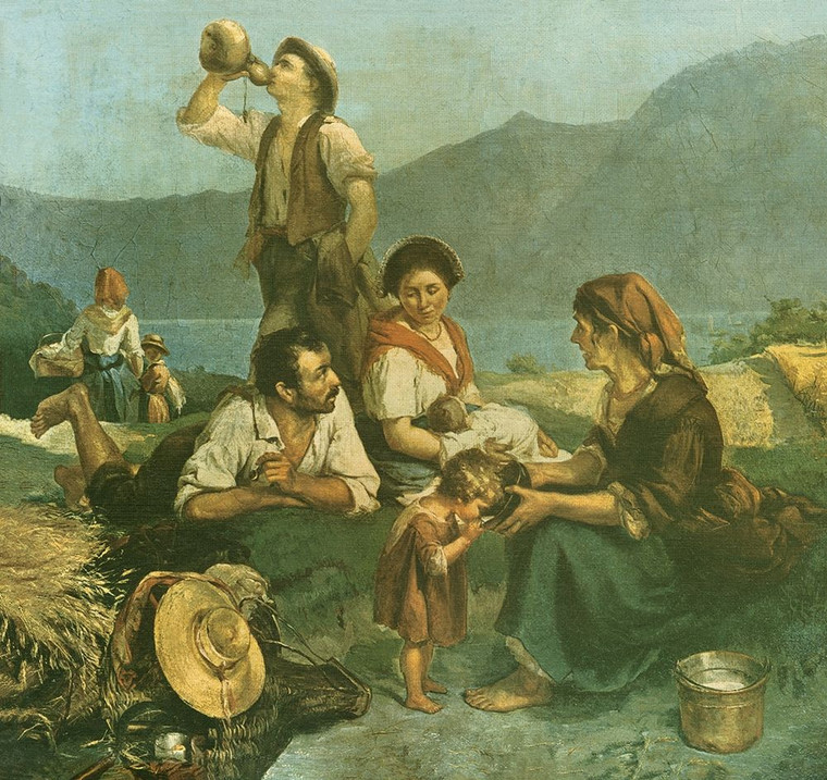 Archivio La gente Farmer campagna bere Mangiare Cucina cm89X93 Immagine su CARTA TELA PANNELLO CORNICE Orizzontale