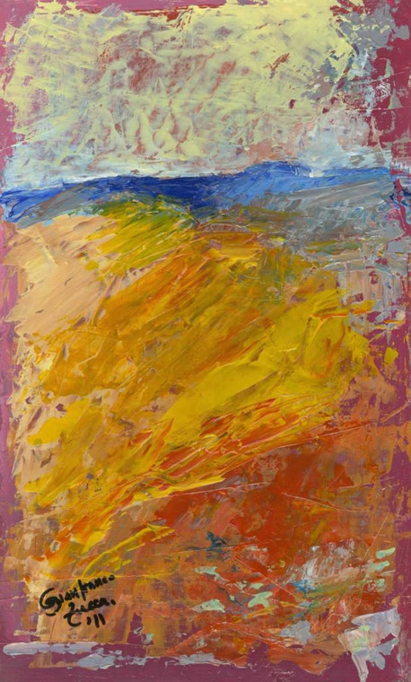 Zucca Gianfranco Abstract colore di campo giallo isola Italia Astratto cm137X82 Immagine su CARTA TELA PANNELLO CORNICE Verticale