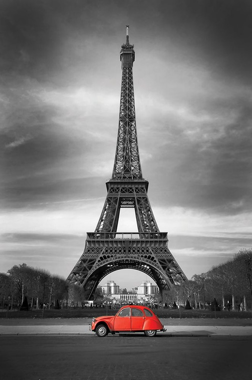 Anonymous Retro Rosso e la Torre Eiffel europeo cm91X59 Immagine su CARTA TELA PANNELLO CORNICE Verticale