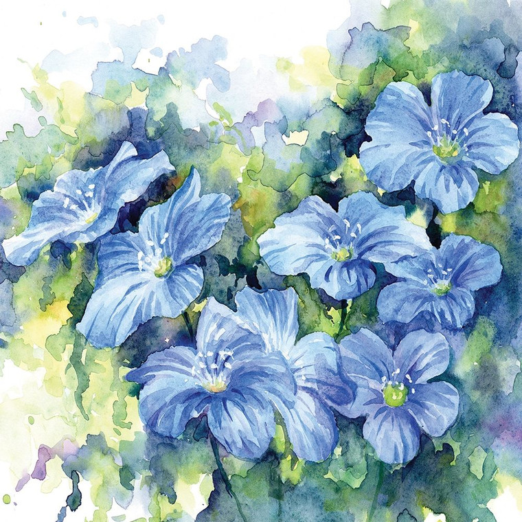 Anonymous Spring Flowers in Blue Floreale cm80X80 Immagine su CARTA TELA PANNELLO CORNICE Quadrata