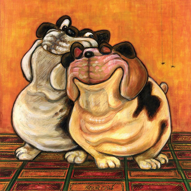 Kourosh Bulldogs in Love Animali cm45X45 Immagine su CARTA TELA PANNELLO CORNICE Quadrata