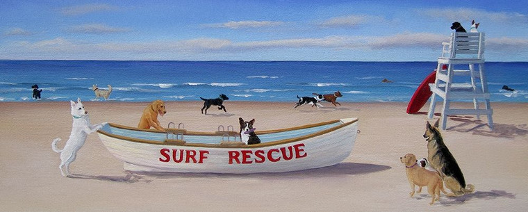 Saxe Carol Surf Rescue Costiero cm34X89 Immagine su CARTA TELA PANNELLO CORNICE Orizzontale