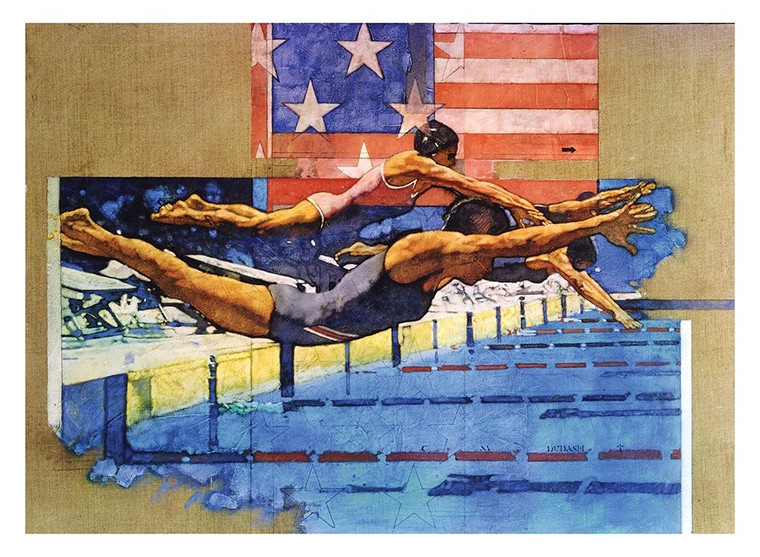 Archivio Nuotatori olimpici Giochi e Sport cm74X102 Immagine su CARTA TELA PANNELLO CORNICE Orizzontale