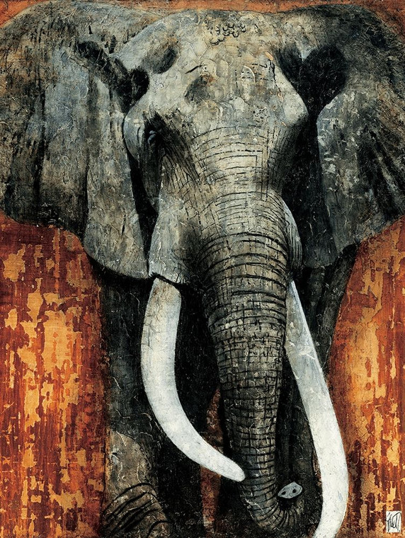 Arietti Fabienne Elefante Animali cm115X85 Immagine su CARTA TELA PANNELLO CORNICE Verticale