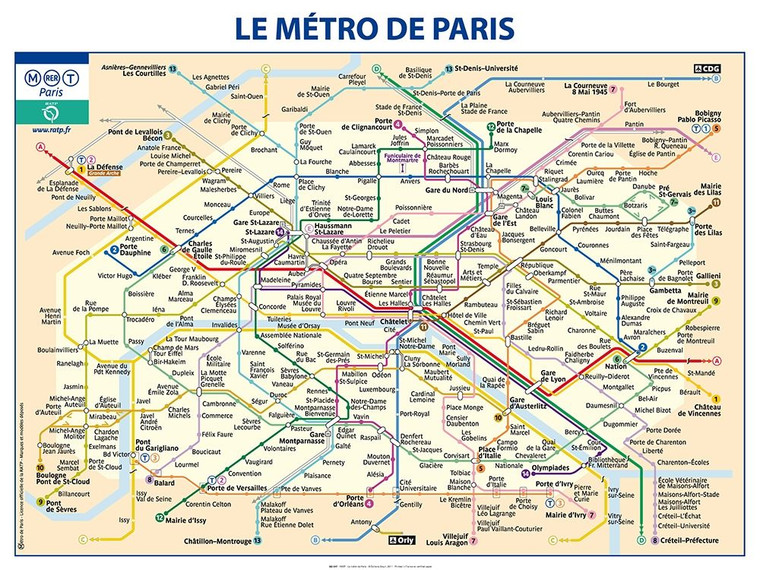 Ratp Metro Paris Mappe cm85X115 Immagine su CARTA TELA PANNELLO CORNICE Orizzontale