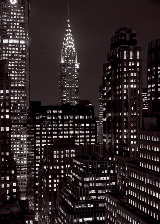 Setboun Michel Il Chrysler Building di notte Manhattan fotografia cm107X75 Immagine su CARTA TELA PANNELLO CORNICE Verticale