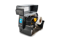 Zebra ZT411 series industrial label printer open showing media loading and internal mechanism