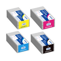A set of four Epson SJIC22P ink cartridges in Yellow (Y), Magenta (M), Cyan (C), and Black (K), displayed together on a white background.
