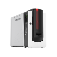 Evolis Agilia ID card printer front view with white body and black card output panel