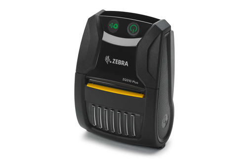 Zebra ZQ310 Plus Mobile Printer, a compact black Zebra mobile printer with green status lights.