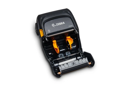 Zebra ZQ500 series rugged mobile thermal printer open showing media loading compartment