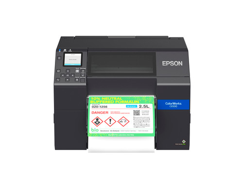 Epson ColorWorks CW-C6500P printing full-color label
