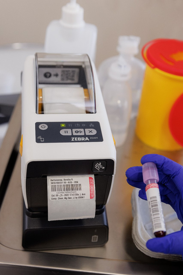 Zebra ZD411-HC healthcare label printer in clinical lab environment