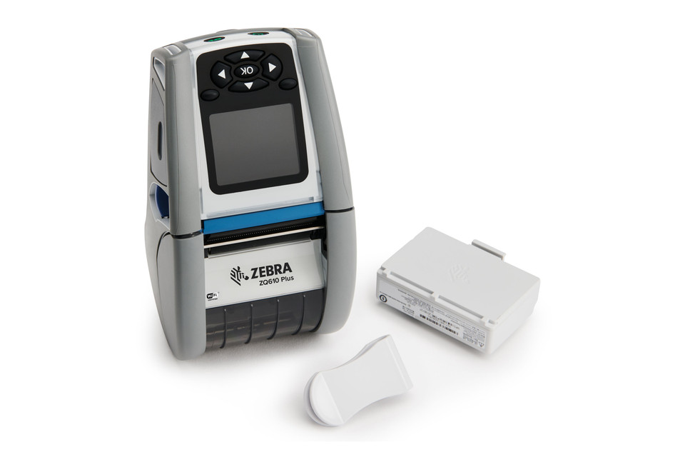 Zebra ZQ610 Plus HealthCare Mobile Printer with accessories, a Zebra mobile printer for healthcare applications.