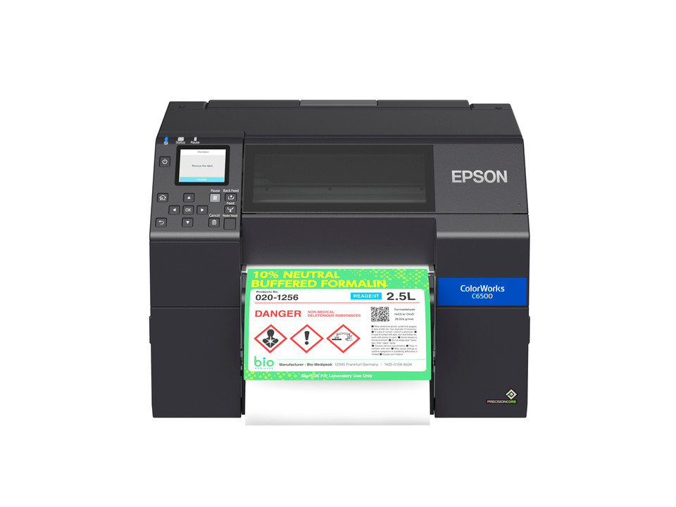 Epson ColorWorks CW-C6500P printing full-color label