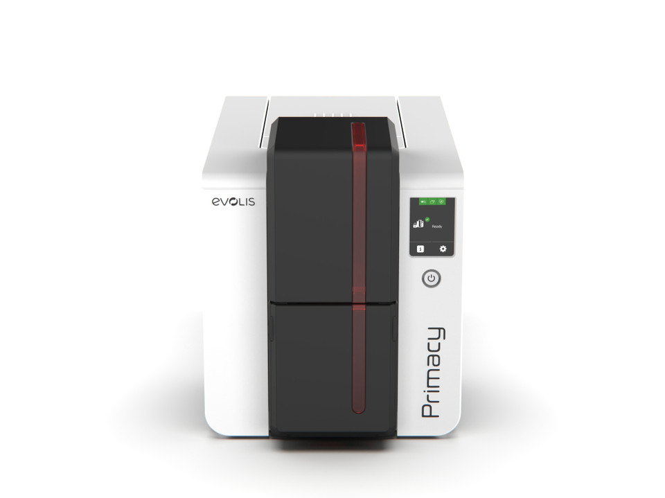 Evolis Primacy 2 card printer front view with closed cover.