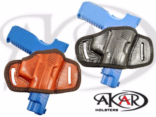 BLACK OR BROWN LEATHER QUICK DRAW BELT SLIDE OWB HOLSTER GLOCK 17 / 19