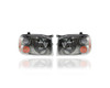 Headlight Assembly - Compatible/Replacement for '01-04 Nissan Frontier SE/SC/SVE - With Black Chrome - Pair, Left Driver + Right Passenger Set - 260108Z326, 260608Z326