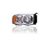 Headlight Assembly - Compatible/Replacement for '02-03 Dodge RAM Pickup 1500/2500/3500 (Exclude Sport) - Halogen, Chrome Interior - Right Hand - Passenger - 55077120AF - CAPA