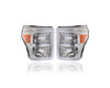 Headlight Assembly - Compatible/Replacement for '11-16 Ford F-250/350 Super-Duty - Halogen/LED, Chrome Interior Bezel - Pair, Left Driver + Right Passenger Set - BC3Z13008E, BC3Z13008F