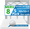 Air Filter -  Furnace/HVAC/Air Condition, 12 x 12 x 1, MERV Rating 8 - 5-Pack with Reusable ABS Plastic Frame - Pleated, PET/PP